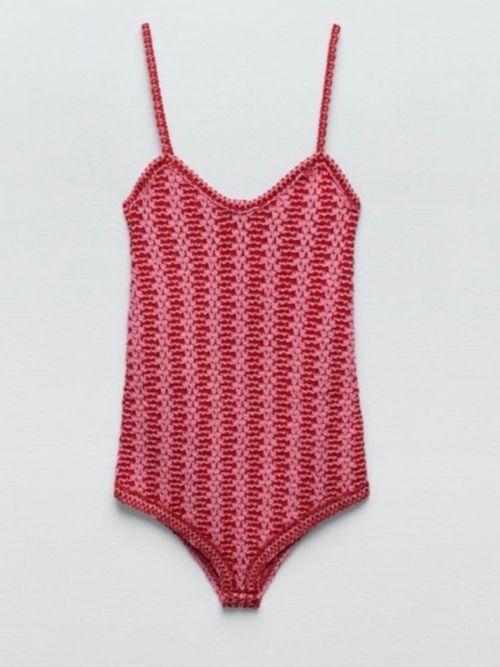 Zara Pink and Red Crochet Knit Bodysuit - Picture 2 of 3